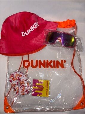 Dunkin' Pink & Orange Bucket Hat with Clear Logo Tote